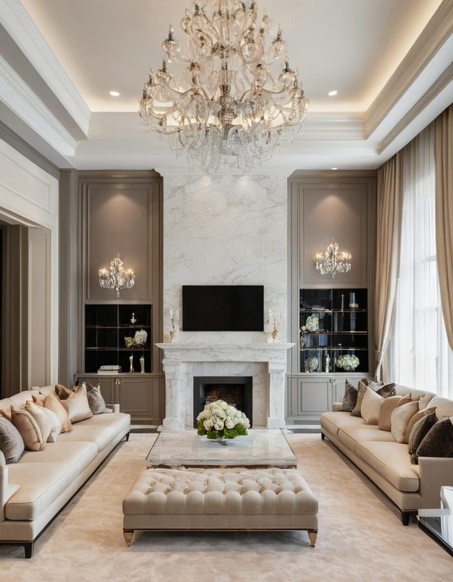 Marble Elegance with Chandelier Statement