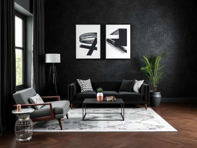 Metallic Grasscloth Walls Dark Elegance