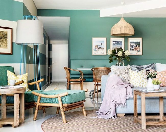 Green Walls With Warm Bamboo Tones
