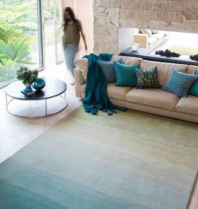 Beige Sofa With Blue Green Accents