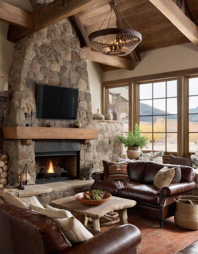 Earthy Brown Living Room with Natural Materials