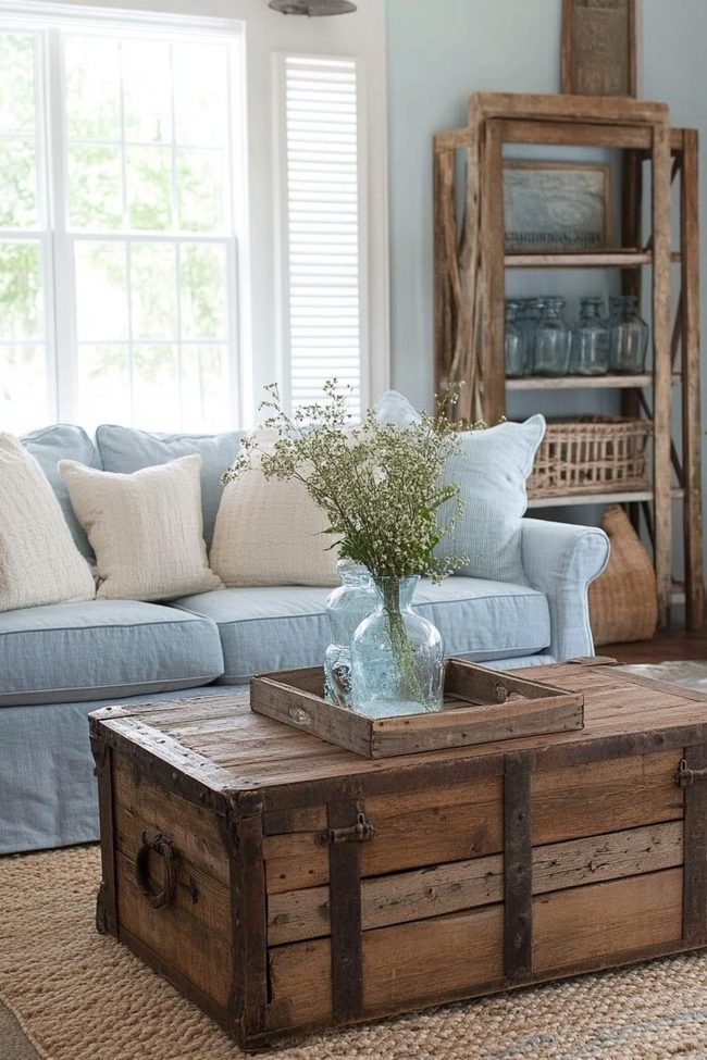 Reclaimed Timber Brown And Pale Blue Living Room