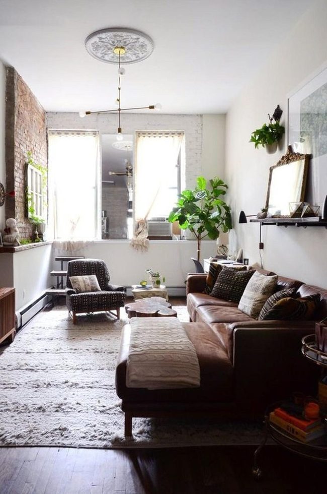 Brown Leather And Natural Light Living Room