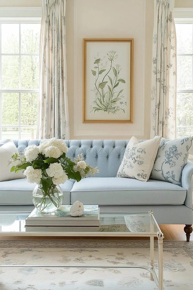 Soft Blue Sofa Centerpiece