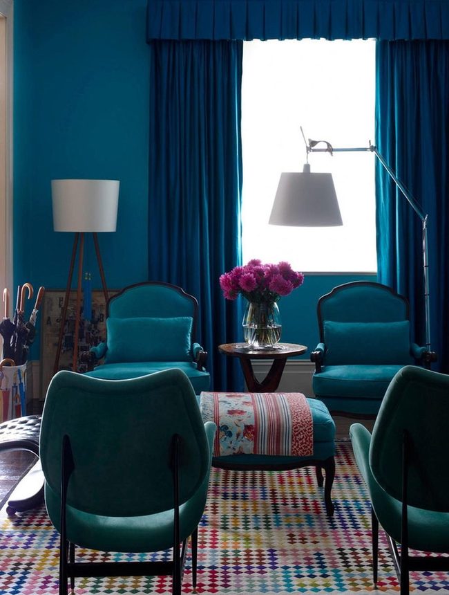 Blue Velvet Chairs With Pink Flowers