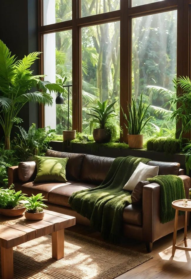 Green Plants Soften Dark Brown
