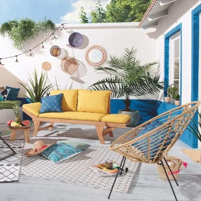 Blue Door, Yellow Seating, Green Life