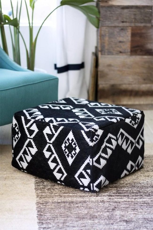 Geometric Poufs With Natural Wood Warmth