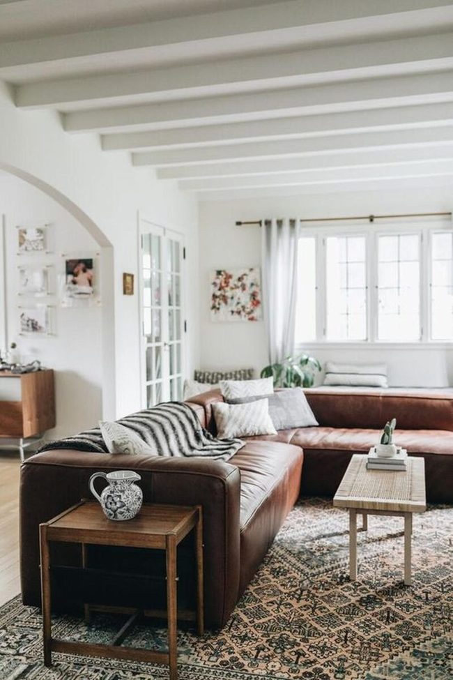 Brown Leather Sofa White Modern Living