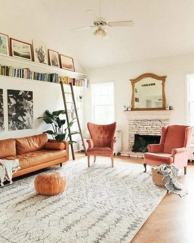 Brick Fireplace With Rose Armchairs