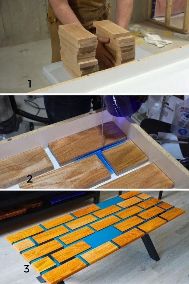 Blue Resin Oak Table Glow