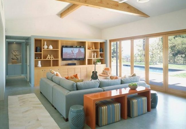 Glass Doors Pool Light Living Room