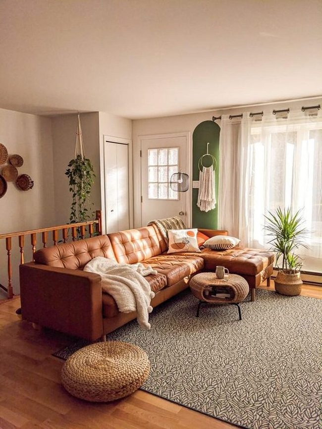 Emerald Wall Anchors Brown Leather Living