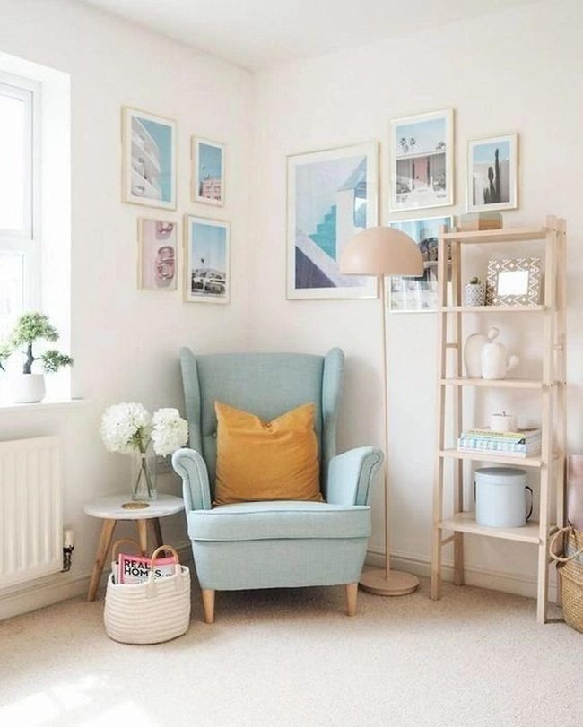 Pale Blue Reading Nook Sunlit