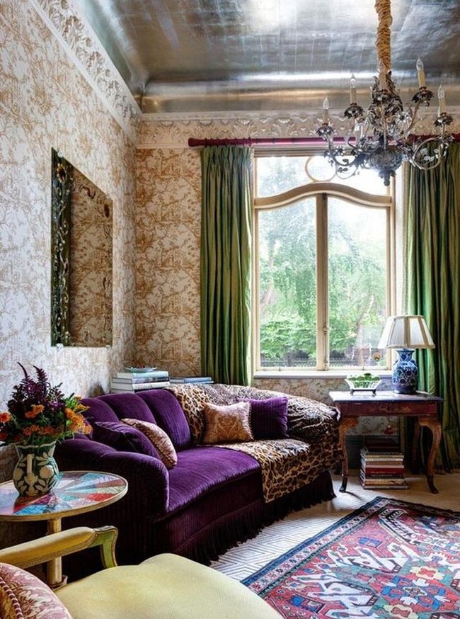 Deep Purple Couch Silver Ceiling Elegance