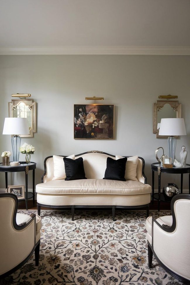 Cream Sofa Black Accents Vintage