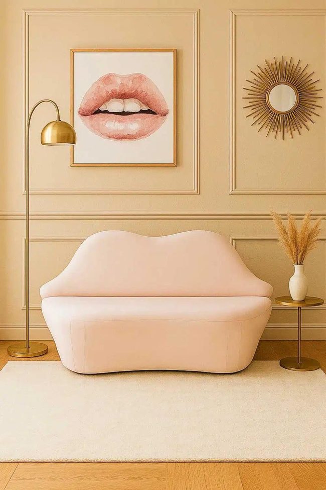 Pink Lip Shaped Statement Sofa