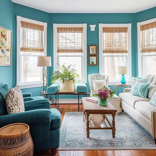 Teal Throw Blanket With Copper Accents