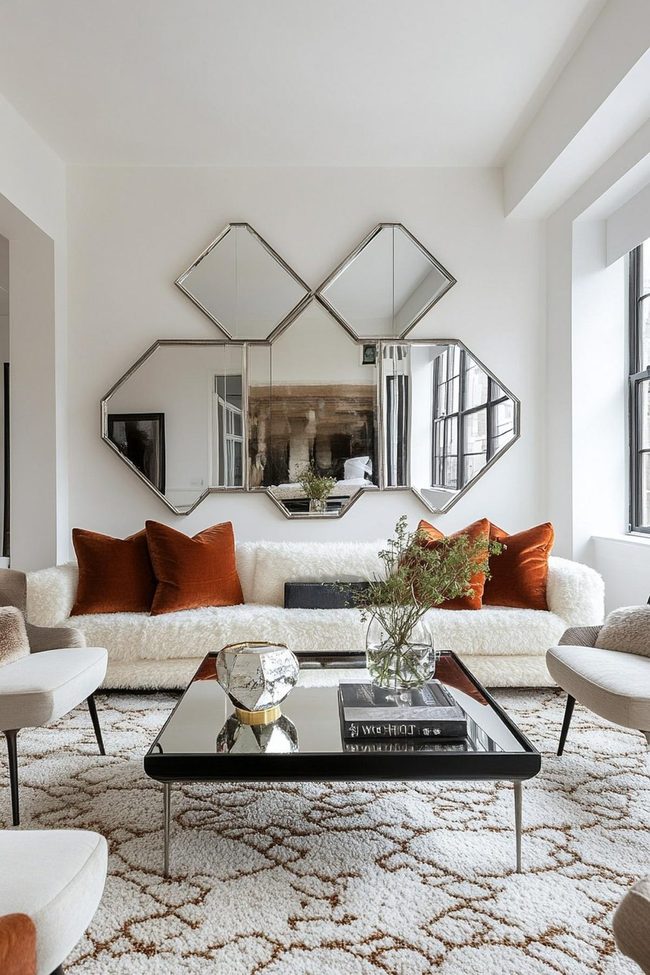 Large Mirrors Brighten Open-Concept Rooms