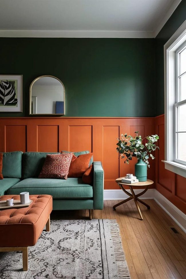 Two-Tone Green And Burnt Orange Walls
