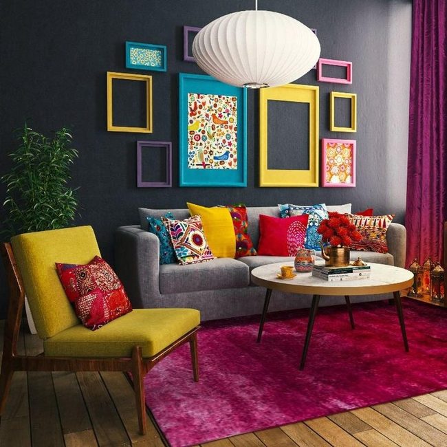 Multicolor Pillows On Gray Sofa