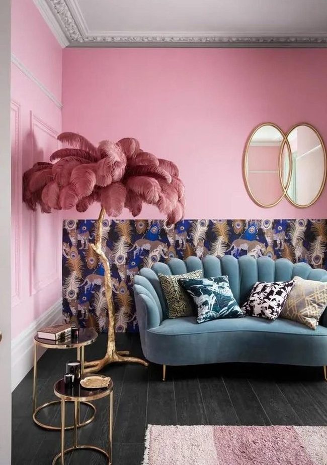 Pink Walls Meet Blue Velvet Elegance