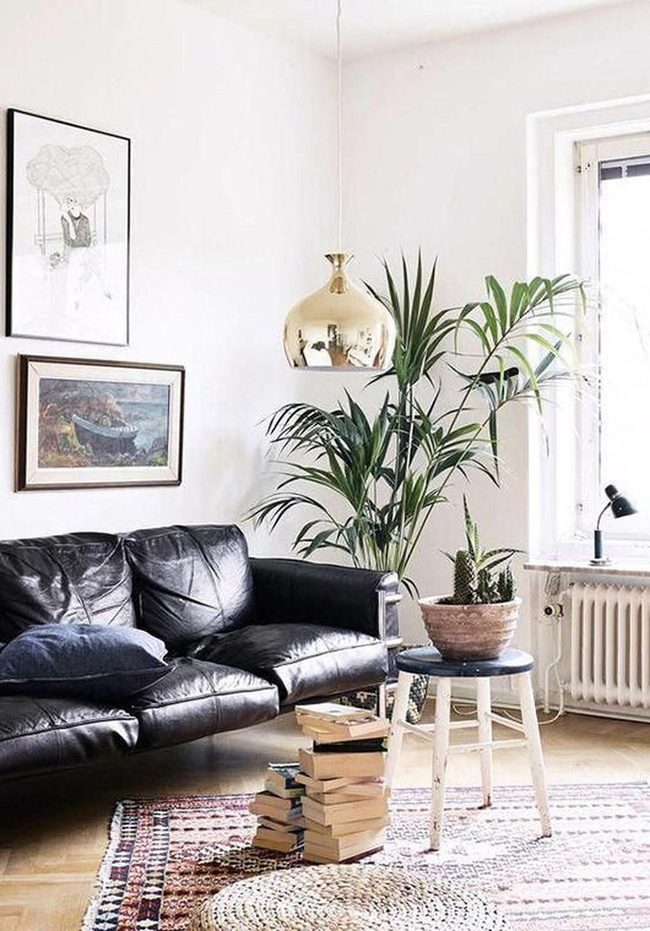 Black Leather Sofa White Minimalist Living
