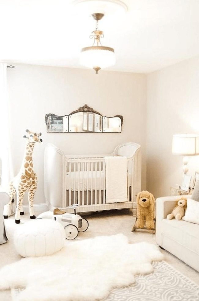 White Crib Nursery With Soft Lighting