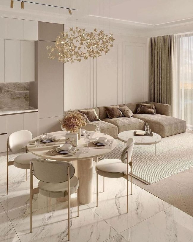 Marble And Gold Open Living