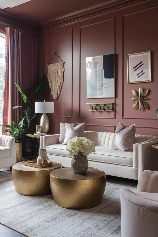 Burgundy Walls Gold Accents