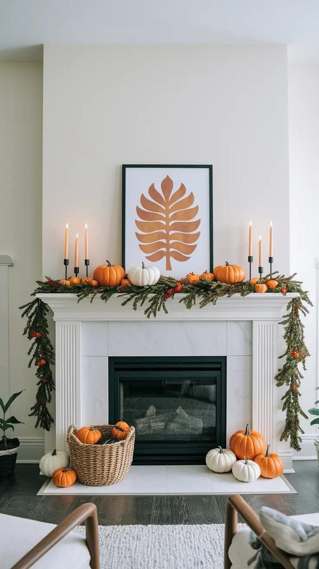 Autumn Leaves Frame Fireplace Mantel