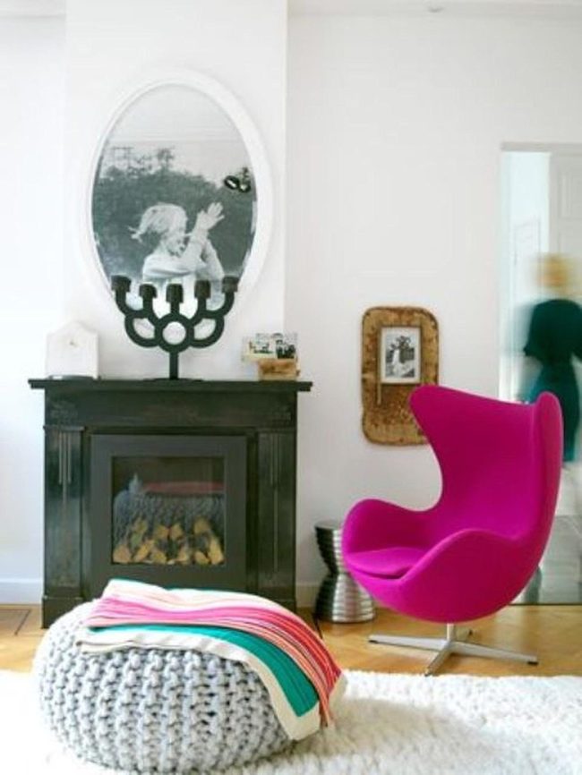 Pink Chair Meets Fireplace Warmth