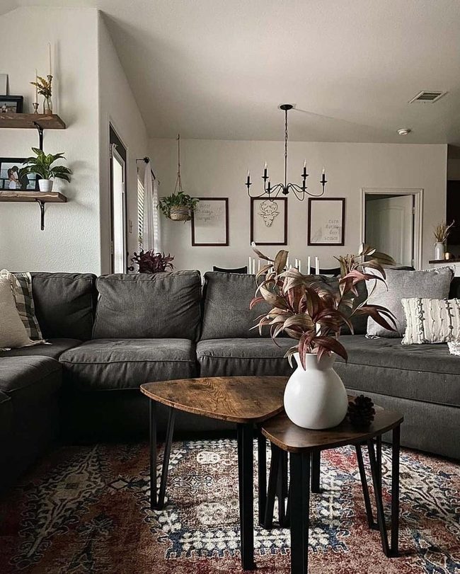 Dark Grey Sofa With Red Accents