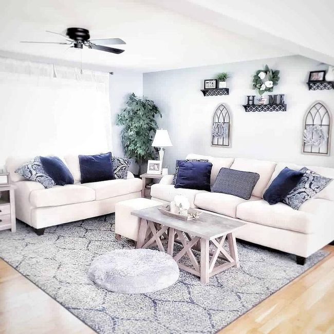 Cream Sofa With Blue Accents