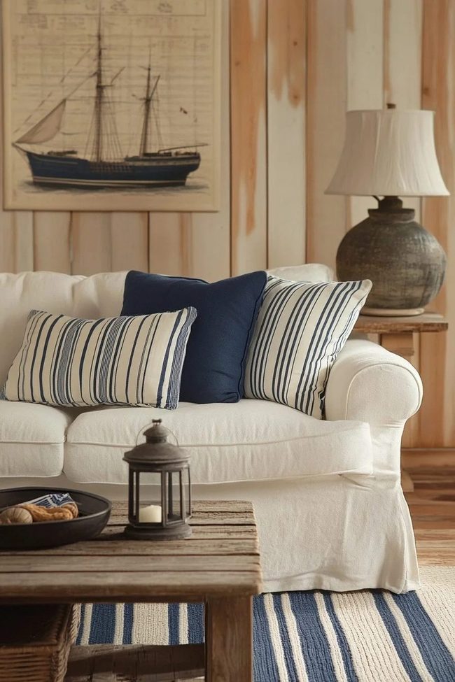 Deep Blue Coastal Stripes