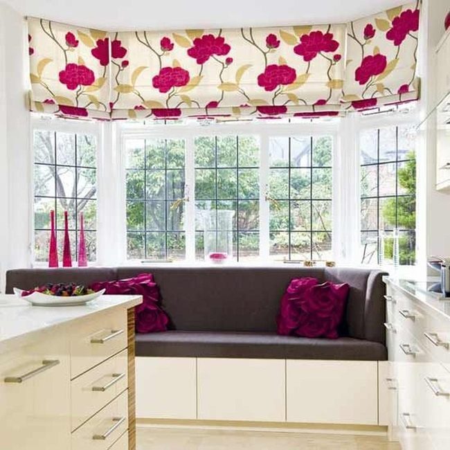 Magenta Pillows, White Kitchen Nook