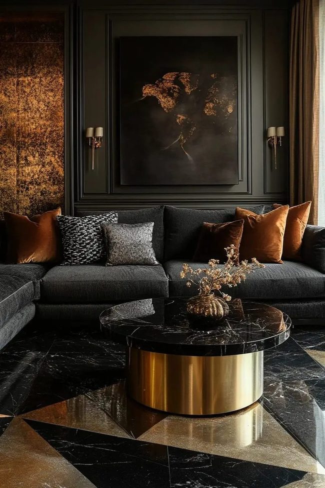 Gold And Black Art Deco Living