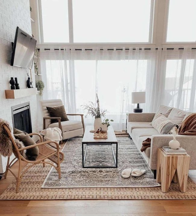 White Stone Fireplace Anchors Room