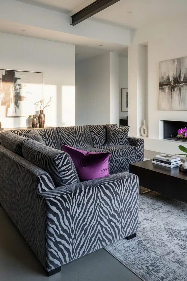 Grey Zebra Print Sectional Sofa