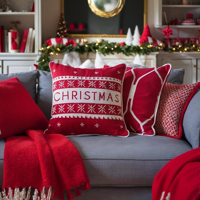 Red Pillows and Throws Transform Living Rooms
