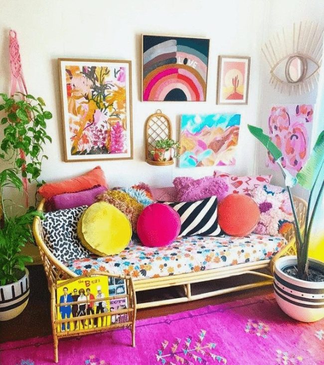 Rattan And Rainbow Living Room