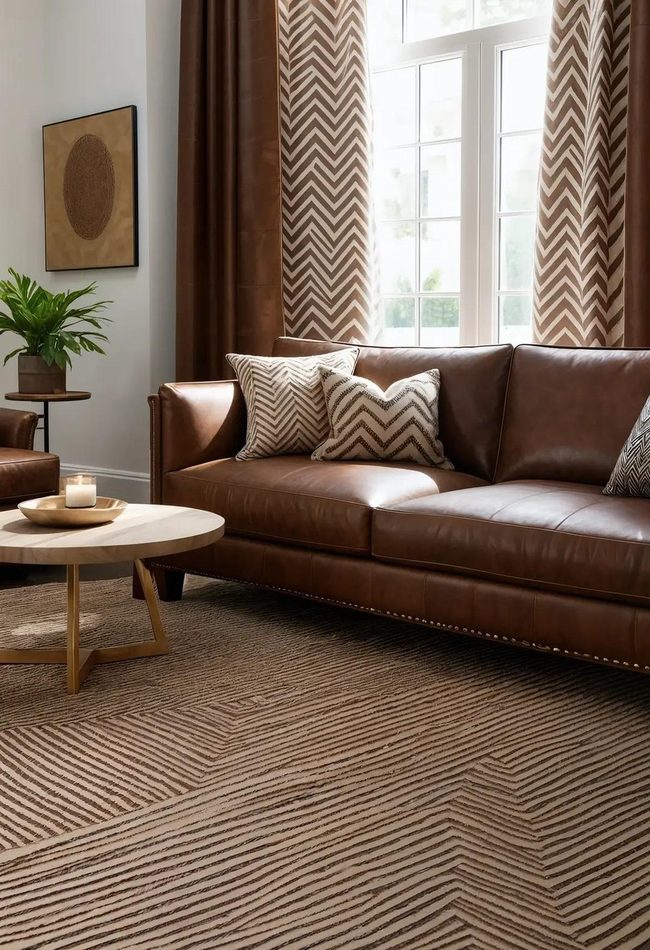 Leather Sofa With Subtle Striped Accents