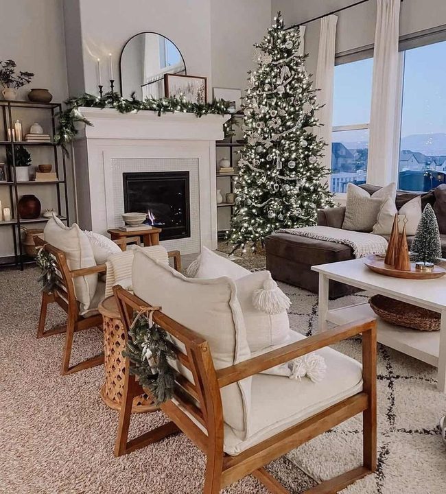 Beige Chairs, Gray Walls, White Fireplace