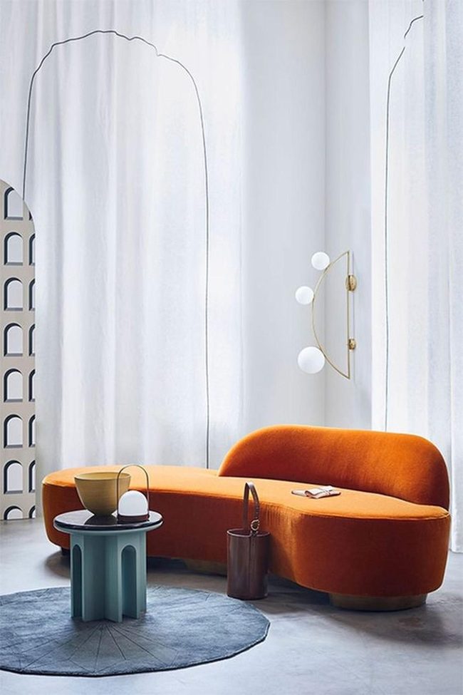 Orange Curved Sofa Modern Minimalist