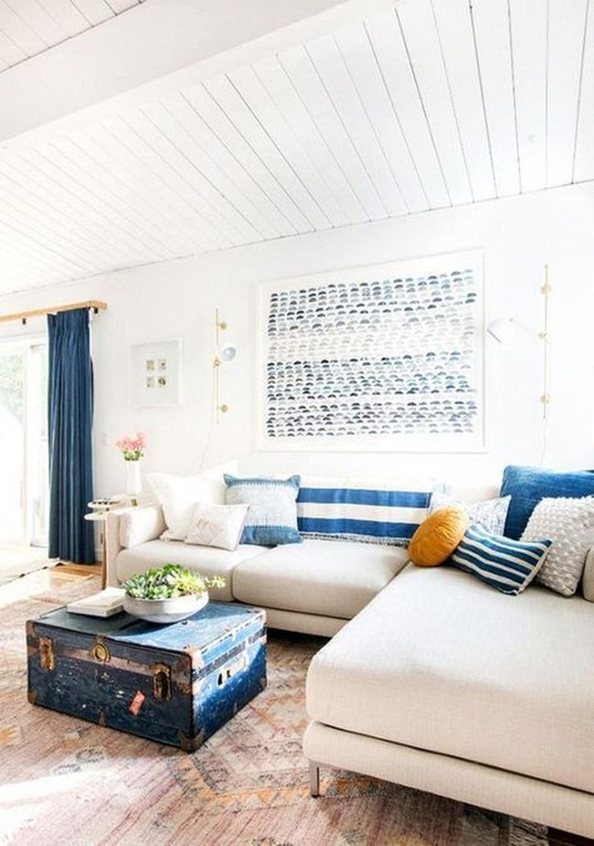 Blue Stripes And Mustard Warmth