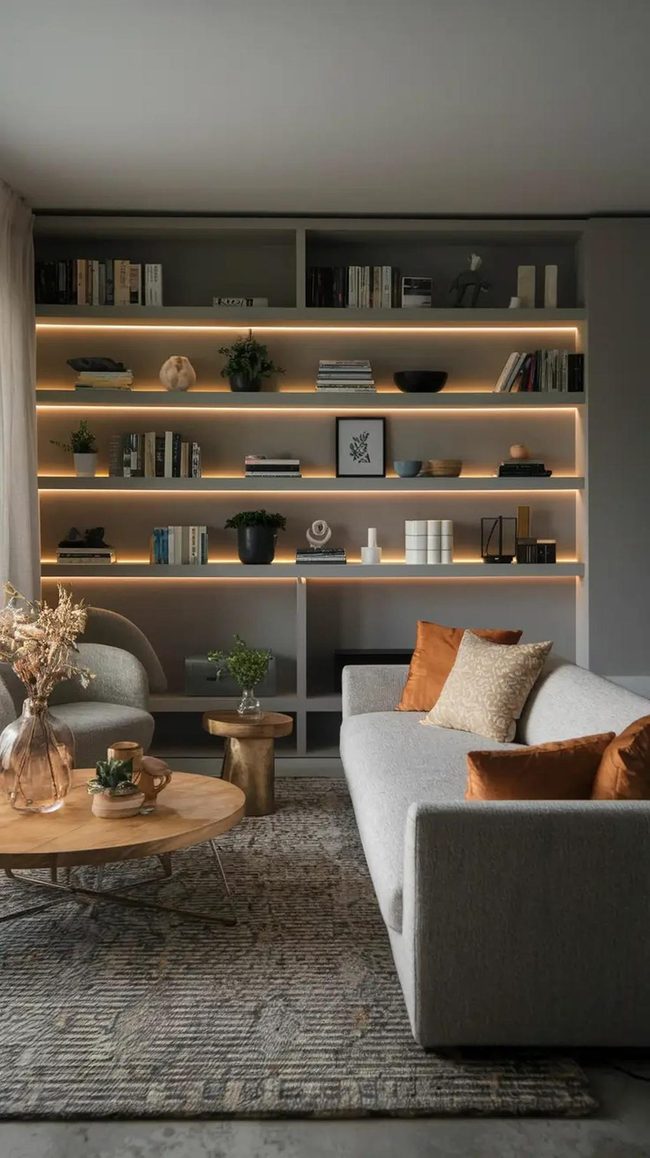 Golden Backlit Glass Cabinet Display