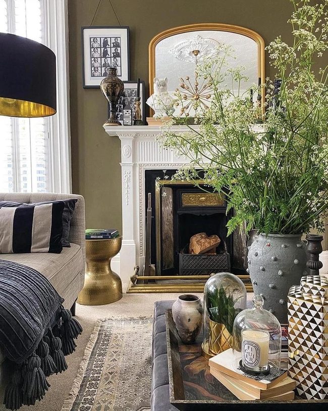 Deep Green Walls With Golden Accents