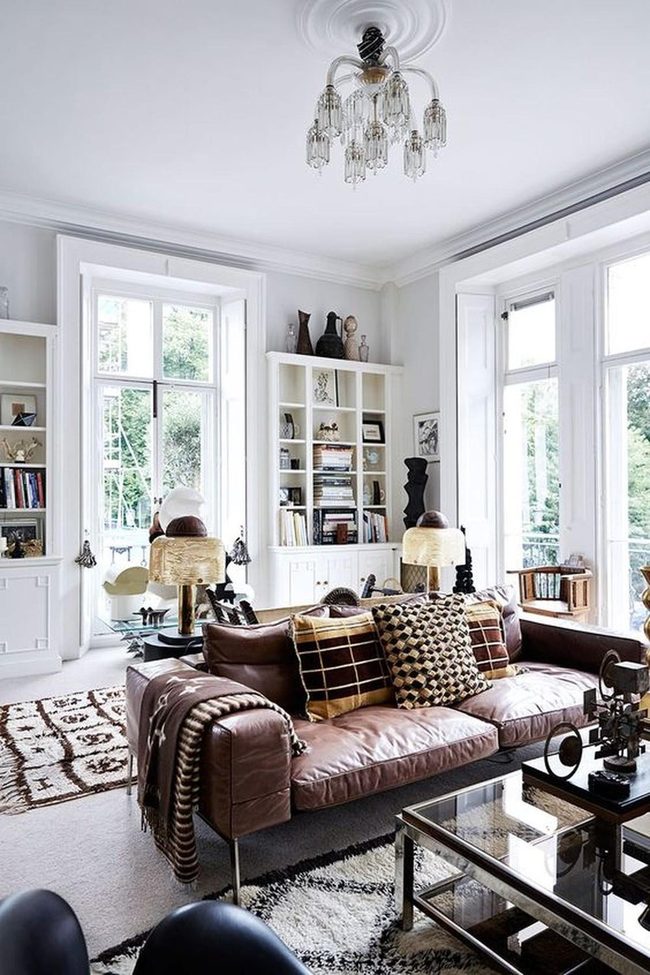 Leather Sofa Meets Literary Shelves