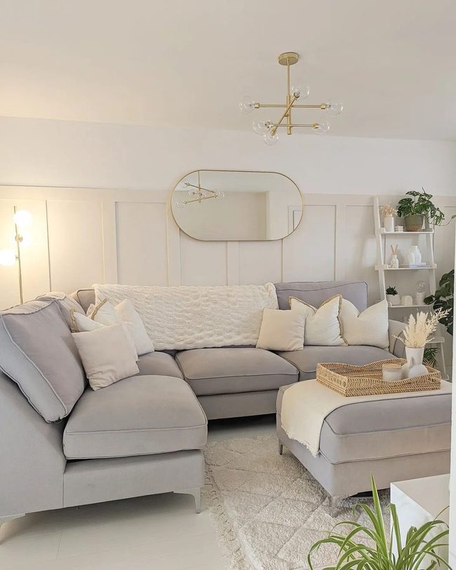 Gray Sofa Meets Bright Green Plants
