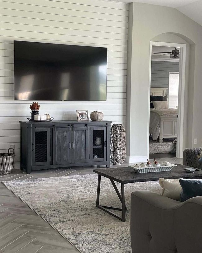 White Shiplap With Dark Gray Furnishings
